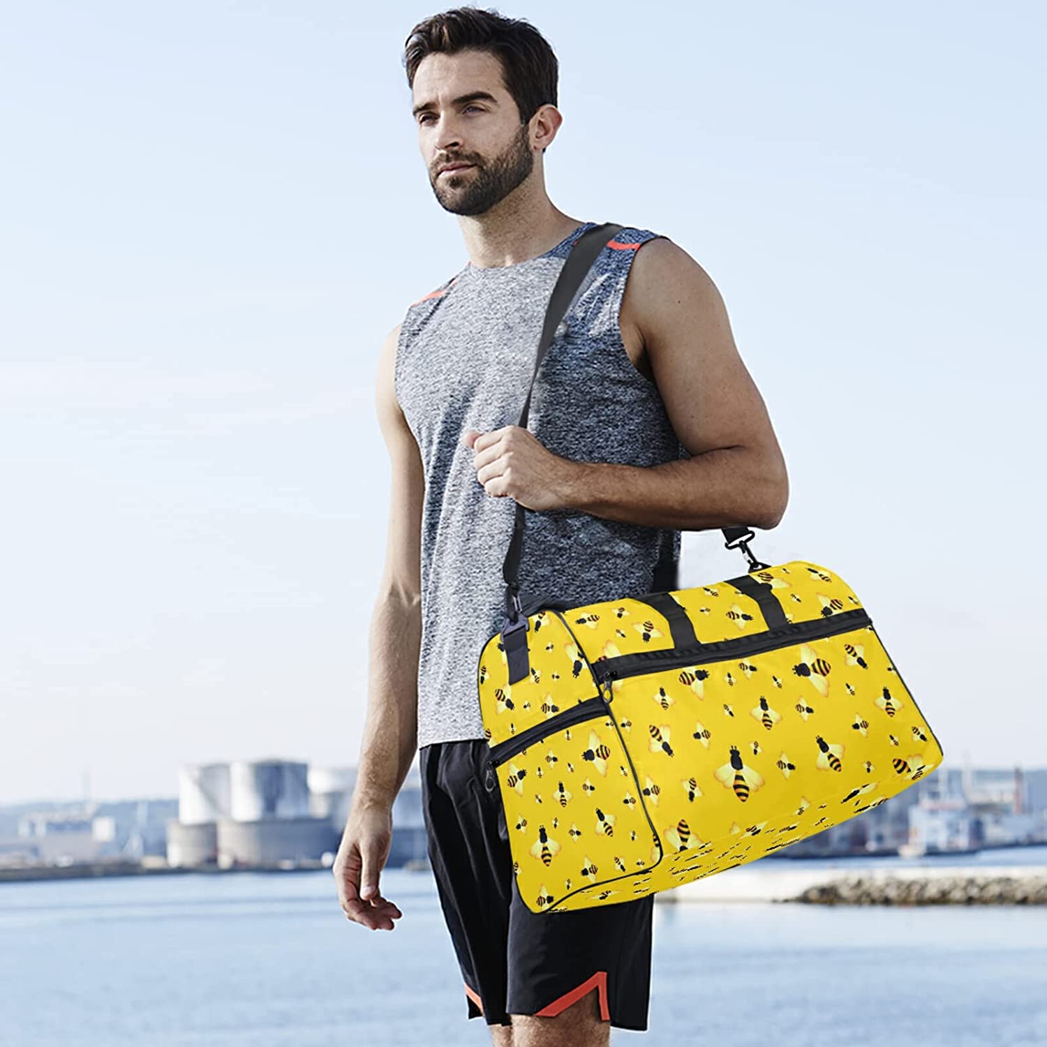 bee print duffel travel bag