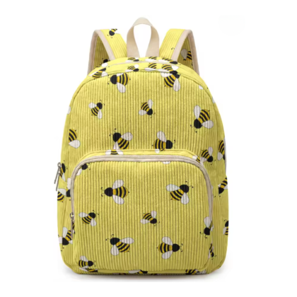 Yellow Bee Print Corduroy Backpack