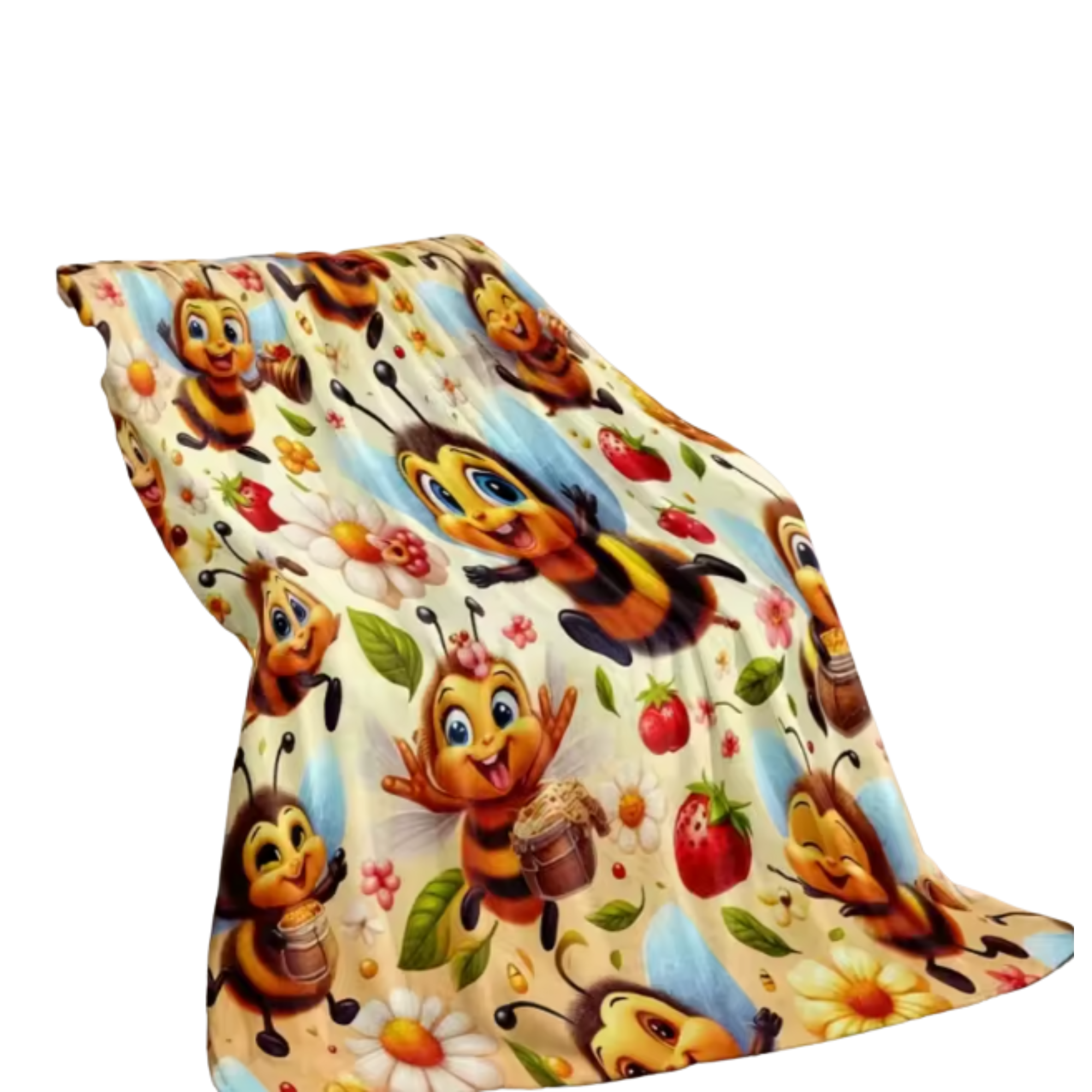 Whimsical Bee Cartoon Fleece Throw Blanket - Image 2