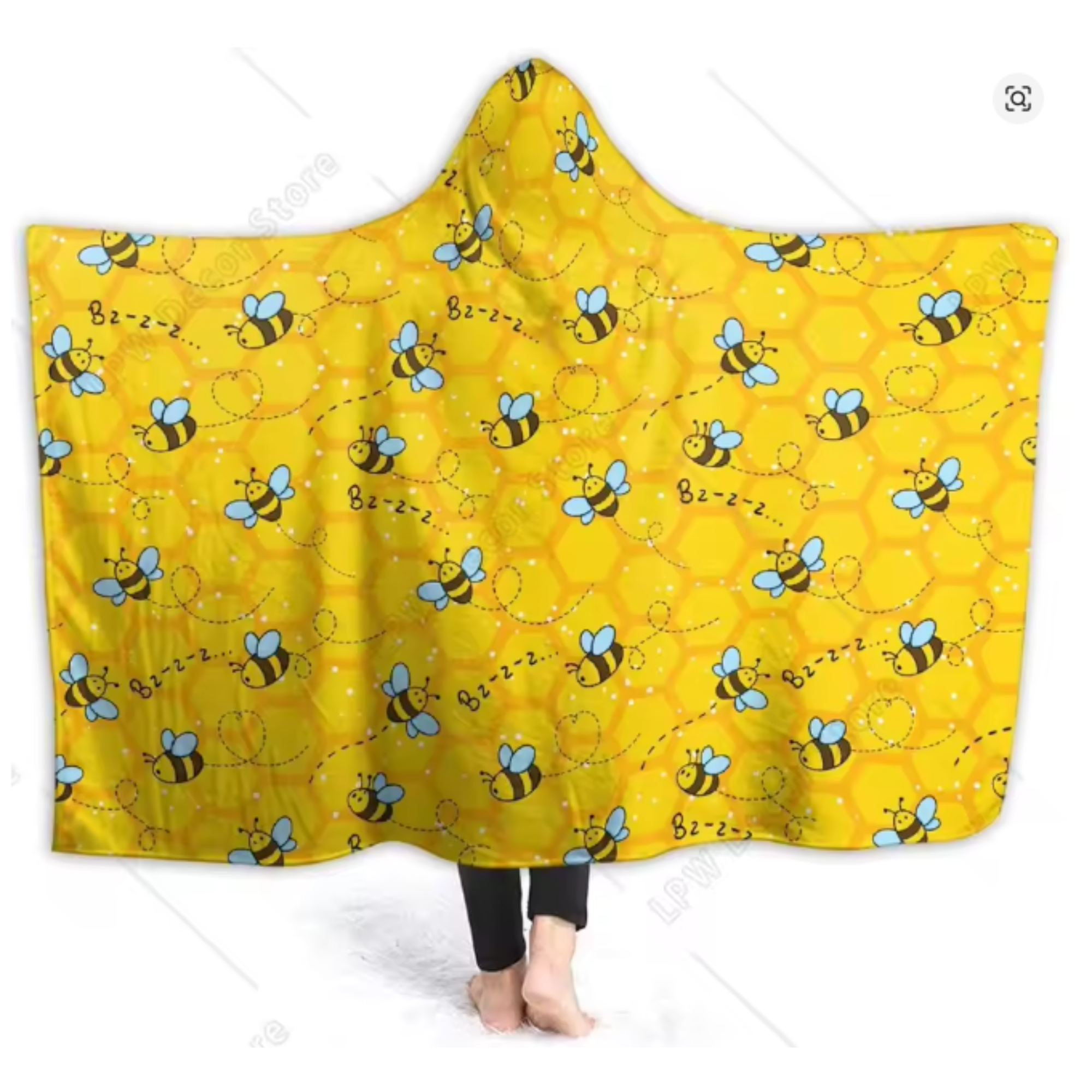 Honeycomb Bee Hooded Throw Blanket