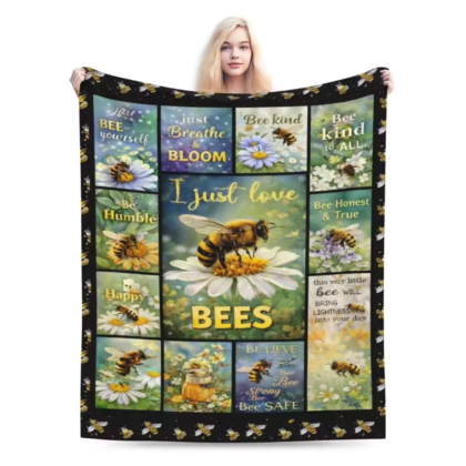 Bee Floral Garden Fleece Throw Blanket