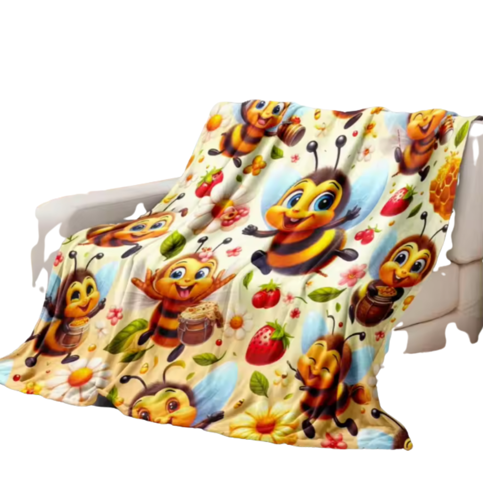 Whimsical Bee Cartoon Fleece Throw Blanket