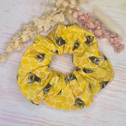 Purplefoxcrafts Handmade Yellow Bee & Honeycomb Scrunchie